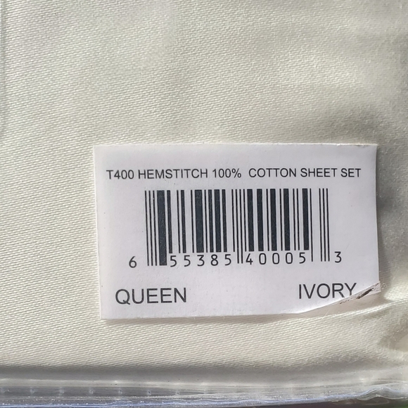New $78 HEM STITCH COLLECTION 100% COTTON SHEET SET 400TC IVORY QUEEN - Picture 5 of 5